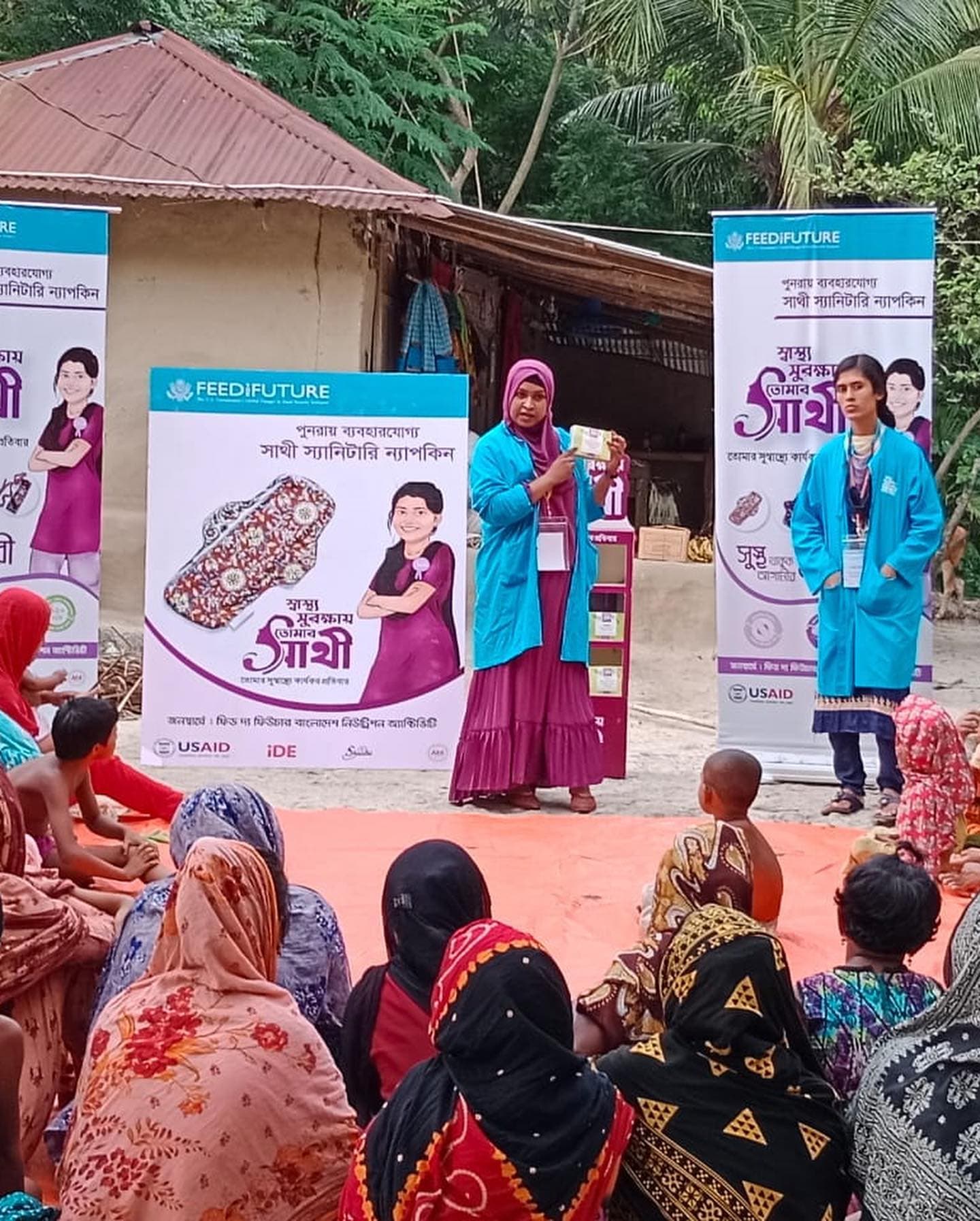Women trained by Shaathi Foundation sewing reusable sanitary napkins